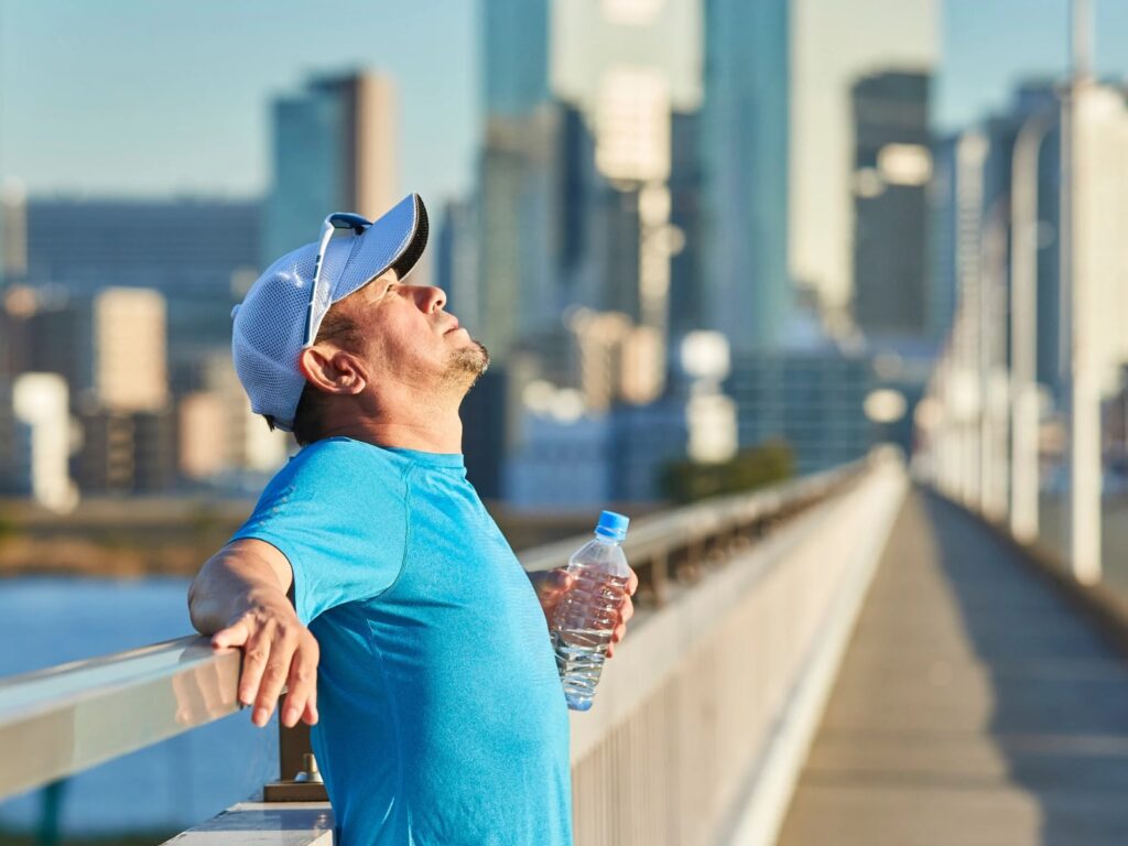 外で呼吸をしている人