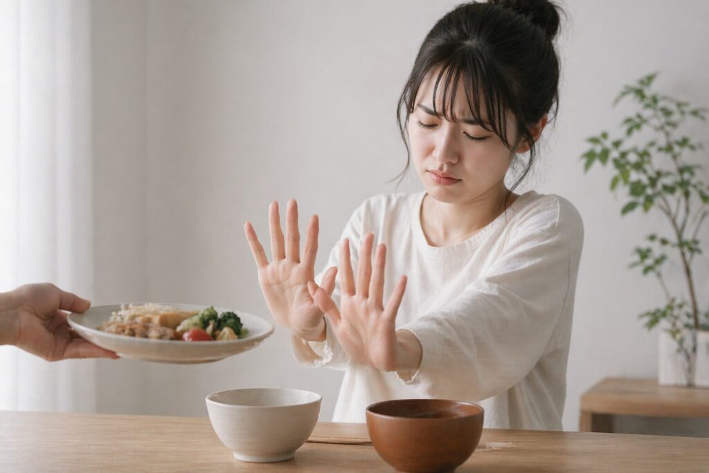 食事を拒否する女性